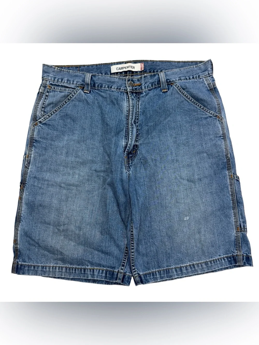 Vintage Y2K Levi’s Carpenter Medium Wash Blue Denim Jean Jort Shorts Size 36